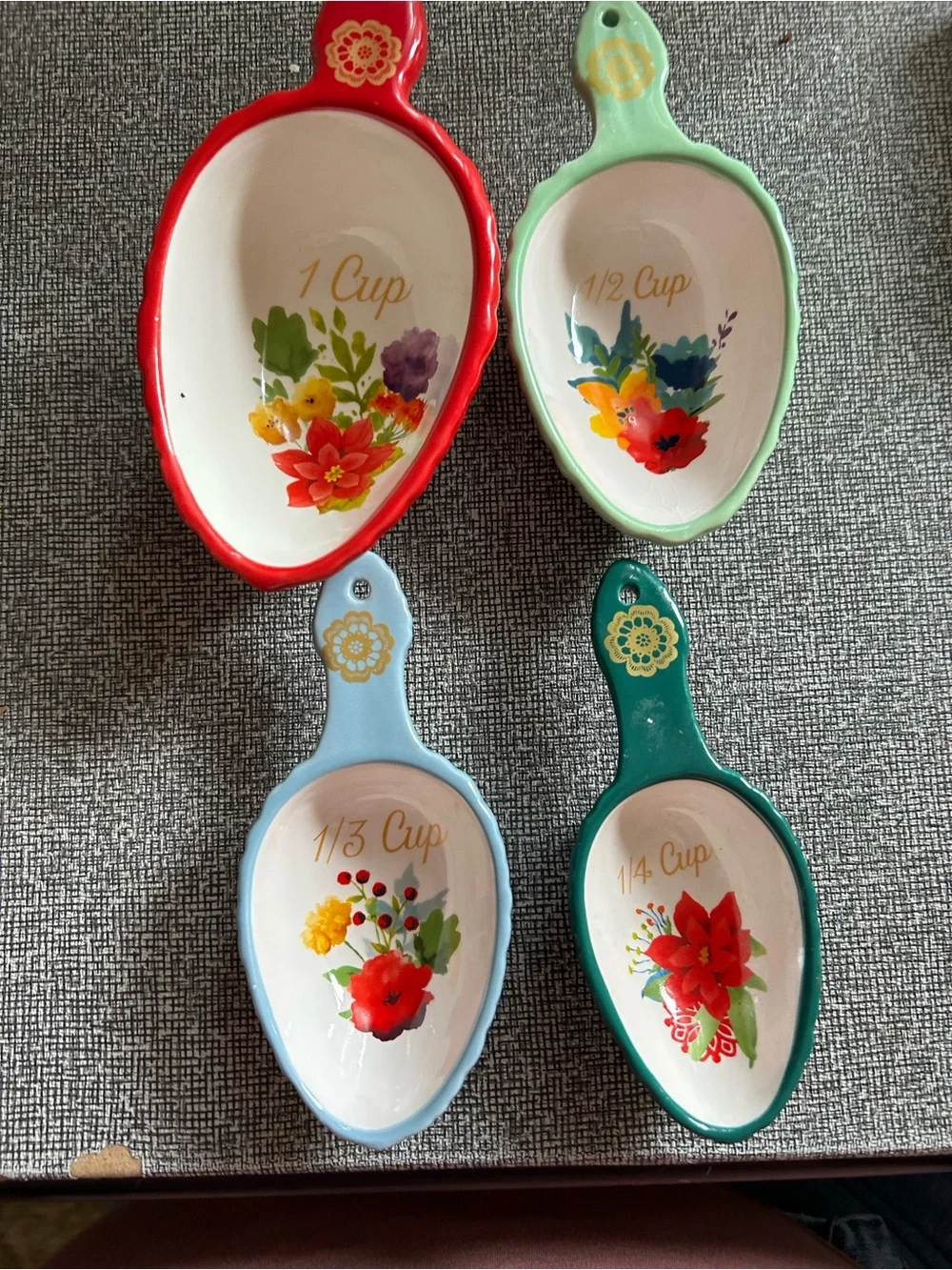 Decorative Floral Ceramic Measuring Spoon Set - Multicolor